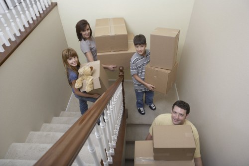Organised packing materials and labelled boxes in a Brixton property